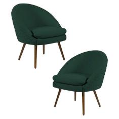 Kit 2 Poltronas Decorativas Pés Palito Rafa C-117 Linho Tressê Verde - Domi