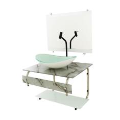 Gabinete De Vidro 60Cm It Inox Cuba Oval - Mármore Branco