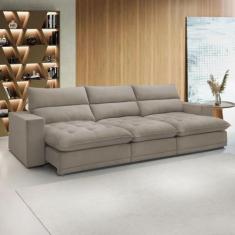 Sofá 5 Lugares Martinho Retrátil 20587 Veludo Bege Claro  - Celflex, B