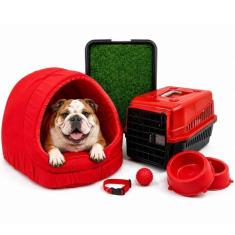 Kit Cama Toca Iglu Pet Grande Sanitário Grama Transporte Acessórios - 