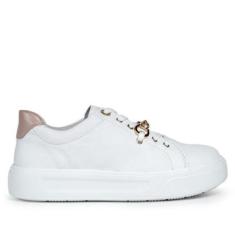 Tênis Feminino Pegada Eva em Couro Branco/rosé-Feminino