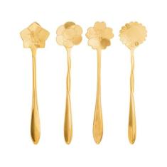 Conjunto 4 Colheres Aço Inox para Chá e Café Flores Dourado - Wolff