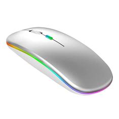 Mouse Sem Fio Wireless Recarregável RGB Gamer 1600dpi (Prata)