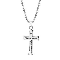 COMTRUDE Colar com versículo da Bíblia cristã, cruz de aço inoxidável com pingente de fé inspirador, joia para presente masculino