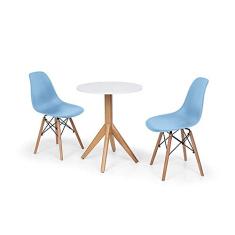 Conjunto Mesa de Jantar Maitê 60cm Branca com 2 Cadeiras Charles Eames - Azul Claro