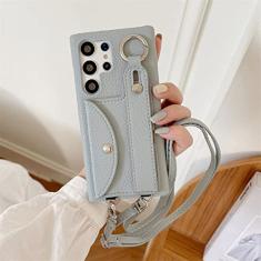 Capa de telefone tiracolo com alça de pulso para Samsung Galaxy S23 S22 S21 S20 Plus Note 20 Ultra porta-cartão carteira cordão capa de couro, azul, para Galaxy S23