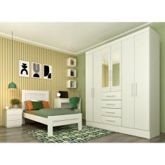 Guarda Roupa Casal com Espelho 6 Portas 4 Gavetas Arizona Neve