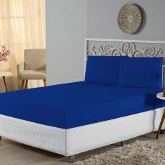 Jogo de Lençol King Malha 100% Algodão 3 Peças - Azul Royal