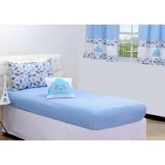 Jogo De Cama Lençol Solteiro Nuvem Azul 03 Peças