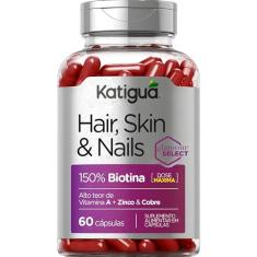 Katiguá, Pele, Cabelo & Unhas, Com Biotina, Vitamina A, Zinco & Cobre, Sem sabor, Para mulheres, 60 Cápsulas rígidas • 60 doses, Prata