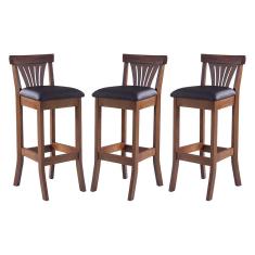 Kit 3 Banquetas Alta Estofada Valentina 36 x 100 Cm Madeira Maciça Imbuia Facto Marrom L74 - RMI