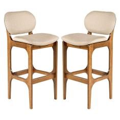 Kit 2 Banquetas para Cozinha Americana 50 x 104 Cm Decor Madeira Maciça Imbuia Linho Bege M58 - RMI