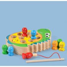 Brinquedo Pesca Peixe Infantil Educativo Magnético em Madeira