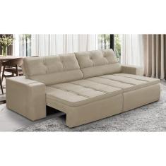 Sofá Retrátil e Reclinável 3 lugares 2,10m com Molas Stella Suede Bege Adonai Estofados