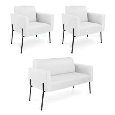 Sofá Namoradeira E 2 Poltronas Pé De Ferro Preto Marisa Corino D03 - D`rossi Cor Branco