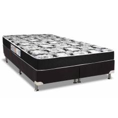  Cama Box Queen: Colchão Espuma D33 Luckspuma Supreme Black Pró Saúde Duplo + Base CRC Suede Black(158x198)