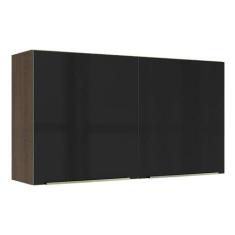 Armário Aéreo Madesa Lux 120 cm 2 Portas - Rustic/Preto, Rustic/Preto