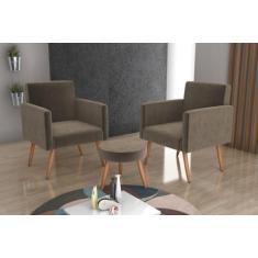 Kit 2 Poltronas e 1 Puff Pés Palito Dallas Capuccino Matrix