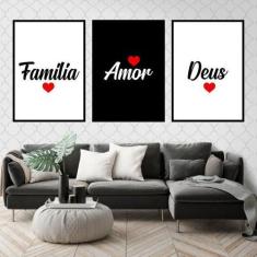Kit 3 Quadros Decorativos Família, Deus e Amor 45x34cm - Quadros On-li