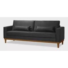 Sofá Living Valência 2,20mt C/base Madeira de Reflorestamento - Espuma D-26 - c/ 2 Almofadas corino preto