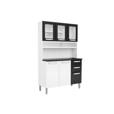 Cozinha Compacta Evidence 6 Portas 2 Gavetas em Aço 120cm Branco Preto com Nicho para Forno