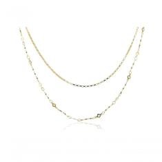 Colar Duplo Corrente Lisa Corrente Trabalhada Folheado Ouro [f027]