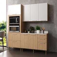 Cozinha Compacta Tulipa 170cm 3 Peças, 6 Portas E 5 Gavetas Com Divisor De Talheres E Tampo Cz1103 Freijó-branco