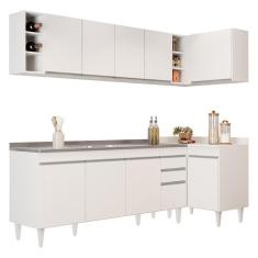 Armário De Cozinha Modulado De Canto Esquerdo 5 Peças Cp54 Com Pia Inox Branco - Lumil