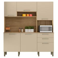 Armário de Cozinha Compacta Turim Z06 6 Portas 2 Gavetas MDF 180cm Amadeirado Freijó Vanilla