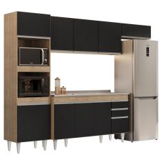 Armário De Cozinha Modulada 4 Peças Cp12 Balcão Com Pia Inox Castanho/preto - Lumil