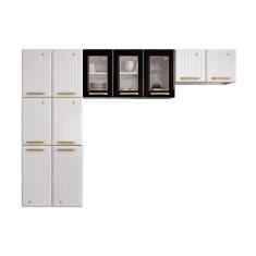 Cozinha Modulada Completa Diamante 3pçs (2 Armários + 1 Paneleiro) C/ Vidro Branco/Preto - Telasul