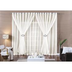 Cortina para sala 2,00m x 1,70m tecido voal palha com presilhas- Paula