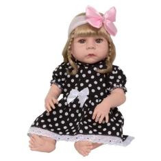 Boneca Reborn Bebê Loira Realista Com Vestido Preto Completa - Cegonha