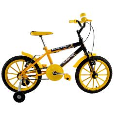 Bicicleta Infantil Masculina Aro 16 Kids Amarela e Preto com Rodinhas - Dalannio Bike