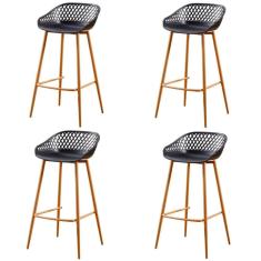 Kit 4 Banquetas Altas Clarice Sidera Rivattis Polipropileno Preto Base Metal Aço