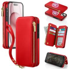 Antsturdy Capa carteira removível 2 em 1 para iPhone 15 com Magsafe, bloqueio de RFID, carregador magnético, sem fio, capa de telefone de couro PU, capa flip com suporte para cartão, alça de pulso