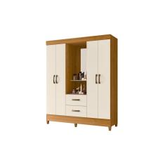 Roupeiro Casal C/Espelho 4 Portas 4 Gavetas Mobi Capelinha-  Carvalho/Off White -Albatroz