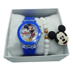 Kit Pulseira e Relógio Analógico Infantil Led Luzes Minnie
