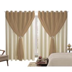 Cortina Corta Luz 2,00m X 2,50m 100% Blackout Com Voil Avelã - Ibiting