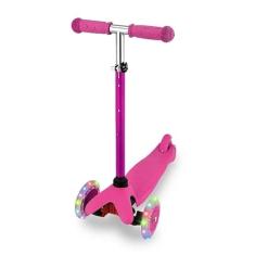 Patinete Infantil Ajustável Rosa 3 Rodas com Led-Rosa.