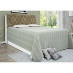 Cabeceira Box Casal Queen Isis Branco com Capitonê Bege - CasaH