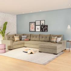 Sofá de Canto 6 Lugares com Chaise Direito Cannes Suede Animale Cinza