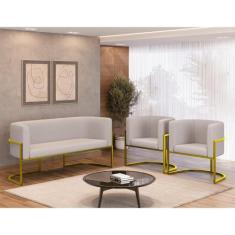 Kit 2 Poltronas + Sofá 2 Lugares para Recepção Gold Veludo - B BALAQUI