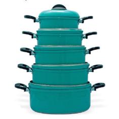 Jogo De Panelas De Alumínio Turquesa Luxo - 5 Peças 14 A 22