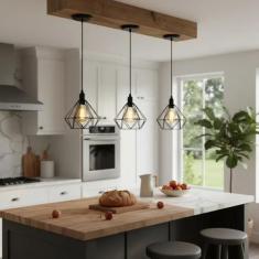 Kit com 03 Luminarias Pendente Aramado Modelo Diamante - Preto - ideal