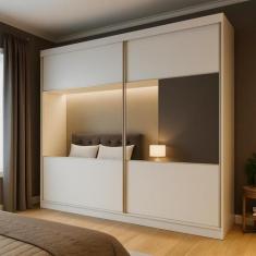 Guarda-Roupa Casal com Espelho Valência 2 PT 6 GV Branco - Modern