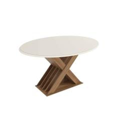 Mesa De Sala Jantar Graviola C- Tampo Madeirado C- Vidro 105x180cm Nogueira-off White-vidro Off White - Kappesberg