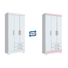 Guarda Roupa 3 Portas e 2 Gavetas Briz BE16 Branco/Rosa - Henn