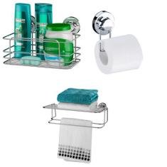 Kit Porta Shampoo + Porta Papel Higiênico + Toalheiro 45cm Com Pratele