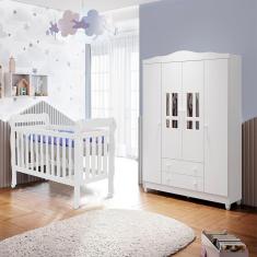 Quarto de Bebê Ariel Berço 3 em 1 Lila Guarda Roupa 4 Portas Infantil Amadeirado Carolina Baby